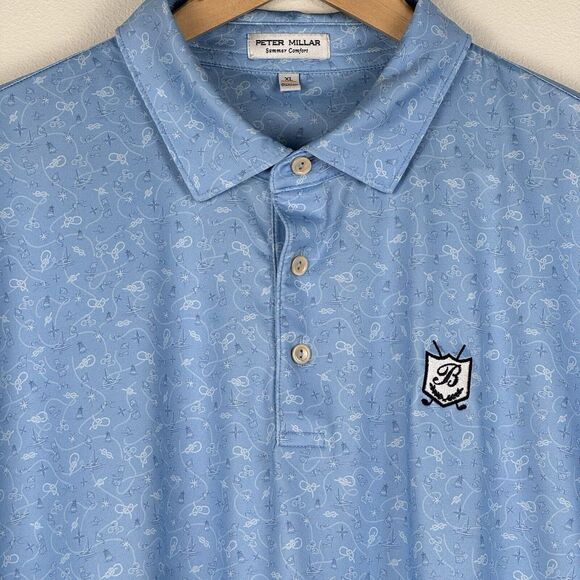 Peter Millar Summer Comfort Polo Shirt Men’s XL Blue Geometric Print Performance - Picture 2 of 6